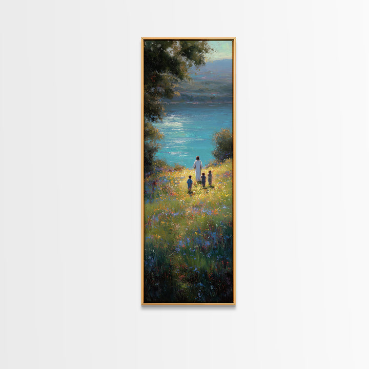 Quiet Shepherd Path – Framed Canvas Print – Tall Narrow Wall Art – Christian Art Print – Jesus Painting – Christian Wall Art – Minimalist C
