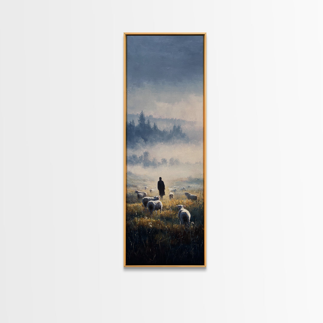 Dawn Of The Flock – Framed Canvas Print – Narrow Art – Christian Art Canvas – Christian Wall Art – Jesus Painting – Vintage Christian Art –
