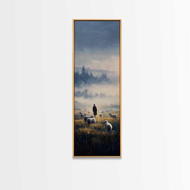 Dawn Of The Flock – Framed Canvas Print – Narrow Art – Christian Art Canvas – Christian Wall Art – Jesus Painting – Vintage Christian Art –