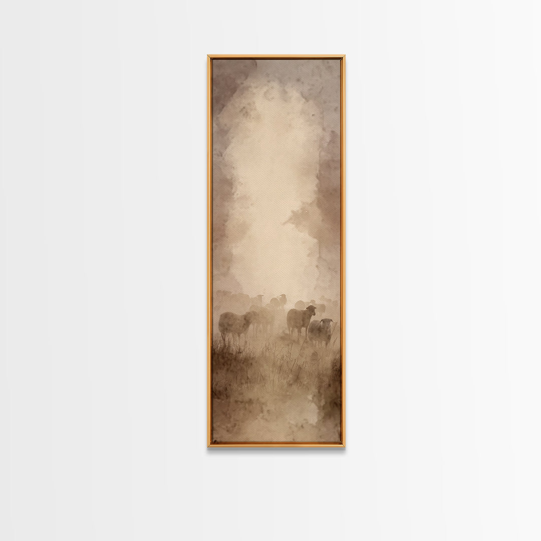 Shepherds In Stillness – Framed Canvas Print – Tall Narrow Wall Art – Christian Wall Art – Christian Art Canvas – Moody Christian Art – Jes
