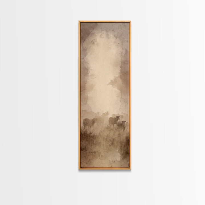 Shepherds In Stillness – Framed Canvas Print – Tall Narrow Wall Art – Christian Wall Art – Christian Art Canvas – Moody Christian Art – Jes