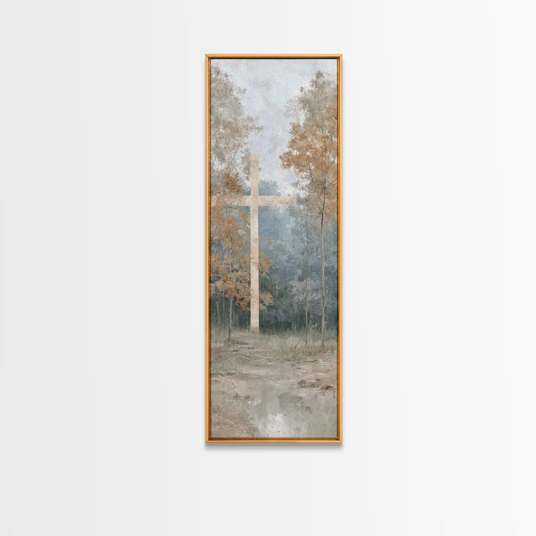 Cross Of Dawn | Framed Canvas Print | Tall Narrow Wall Art | Christian Art | Christian Canvas Art | Jesus Painting | Christmas Art | Christ