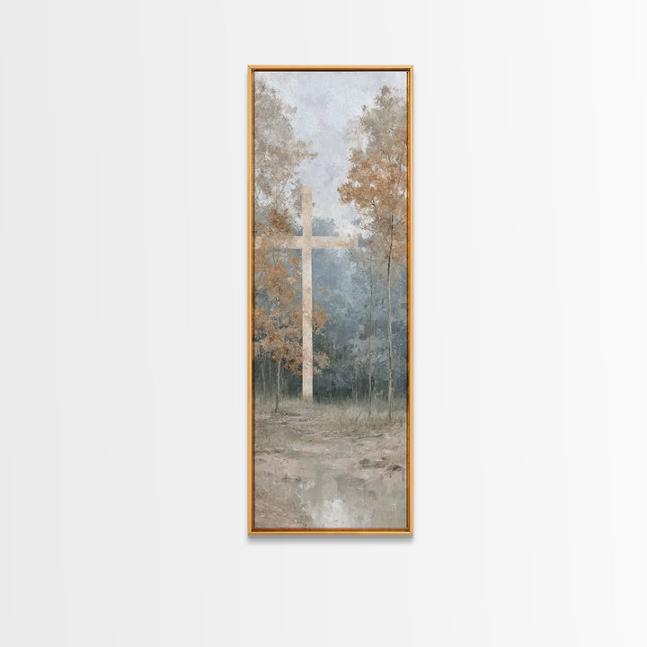 Cross Of Dawn | Framed Canvas Print | Tall Narrow Wall Art | Christian Art | Christian Canvas Art | Jesus Painting | Christmas Art | Christ