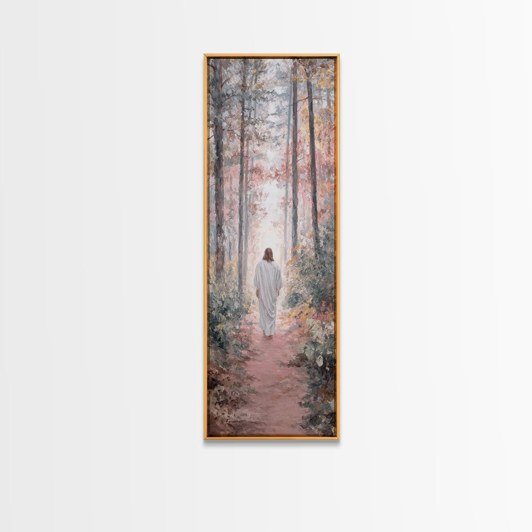 Autumn Mercy Trail – Framed Canvas Print – Narrow Art – Christian Art – Jesus Painting – Christian Canvas Art – Christmas Art – Christian C