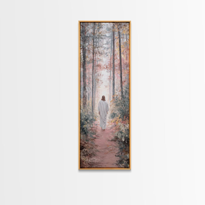 Autumn Mercy Trail – Framed Canvas Print – Narrow Art – Christian Art – Jesus Painting – Christian Canvas Art – Christmas Art – Christian C