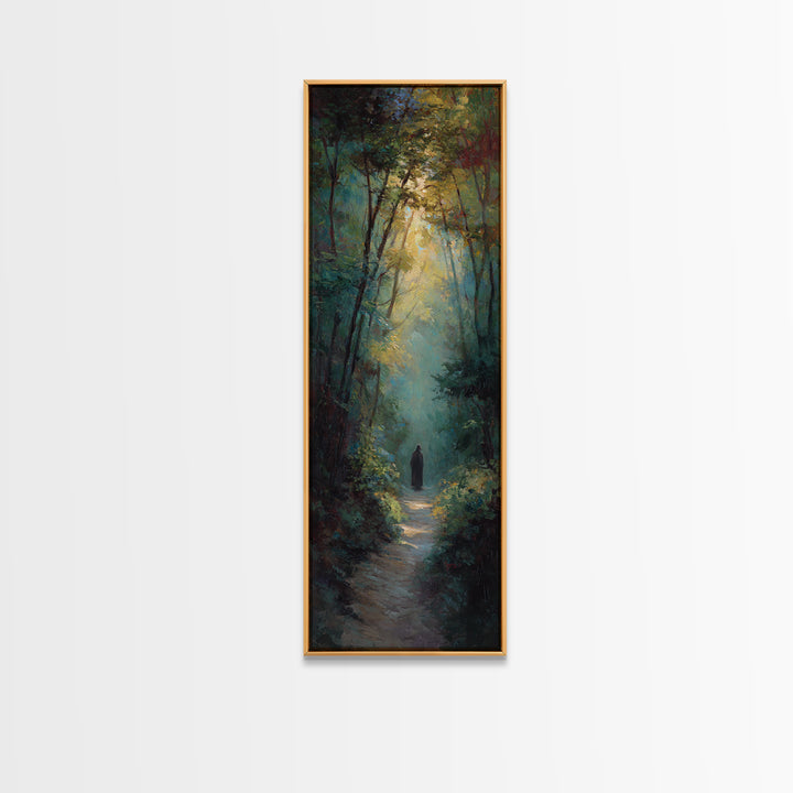 Forest Light Messiah, Framed Canvas Print, Christian Art Canvas, Christian Painting, Tall Narrow Wall Art, Christian Christmas Decor, Moder