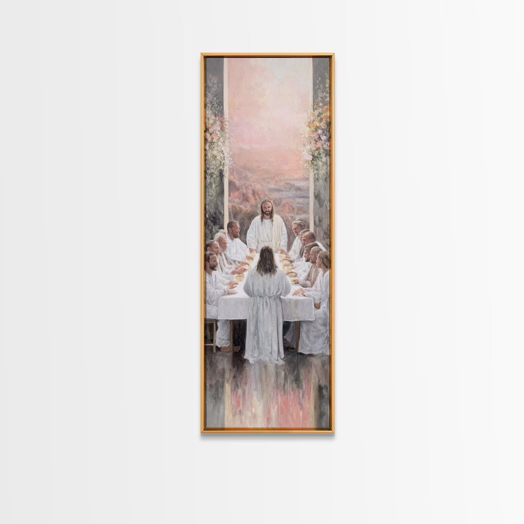 Supper Of Light – Framed Canvas Print – Christian Wall Art – Jesus Painting – Narrow Art – Modern Christian Art – Christian Christmas Art