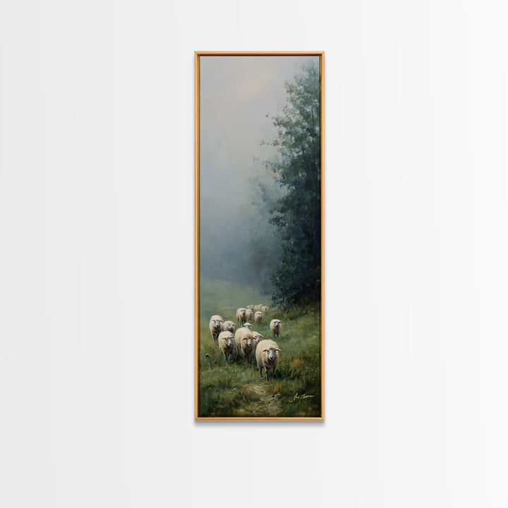 Morning Flock Grace – Framed Canvas Print – Christian Art Canvas – Christian Wall Art – Pastoral Scenery – Subtle Christian Art – Christmas