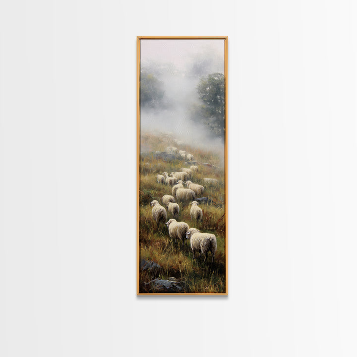Misty Hills Flock – Framed Canvas Print – Christian Art Canvas – Christian Wall Art – Pastoral Scenery – Moody Christian Art – Christmas Ar