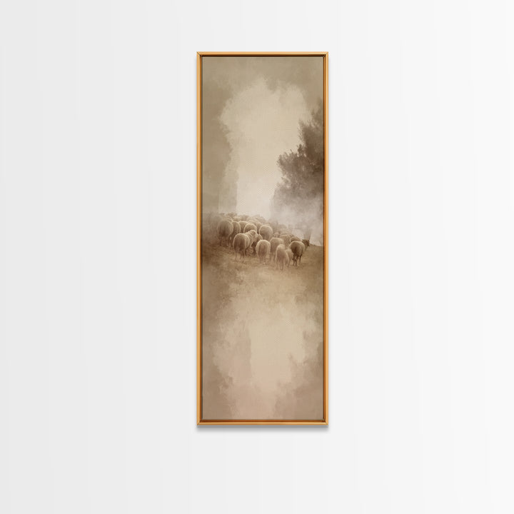 Shepherds In Light – Framed Canvas Print – Tall Narrow Wall Art – Christian Wall Art – Christian Art Canvas – Christmas Art – Pastoral Scen