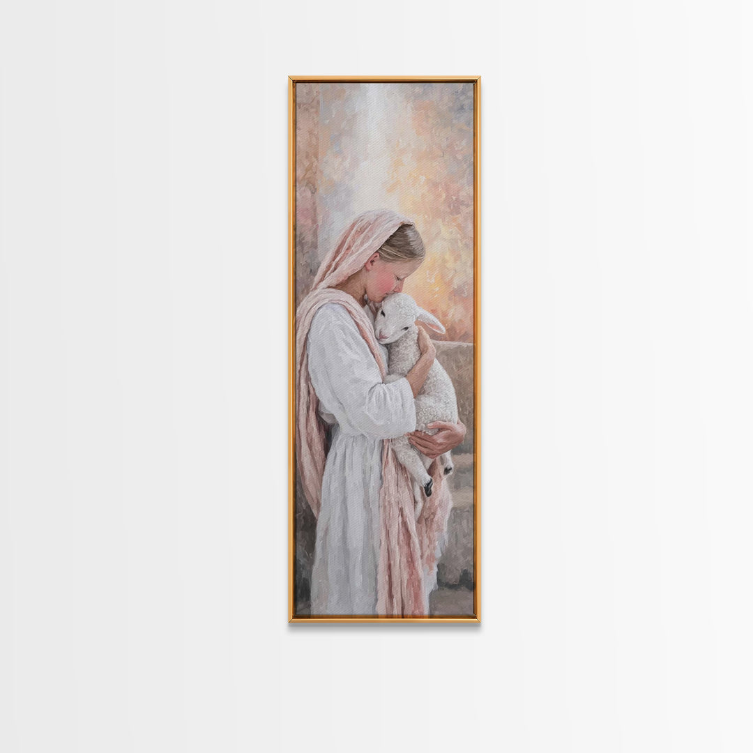 Gentle Embrace, Framed Canvas Print, Narrow Art, Christian Wall Art, Christian Art Canvas, Christmas Art, Jesus Painting, Christian Decor