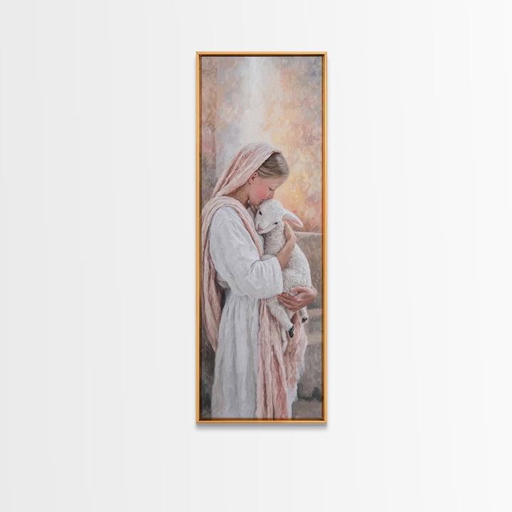 Gentle Embrace, Framed Canvas Print, Narrow Art, Christian Wall Art, Christian Art Canvas, Christmas Art, Jesus Painting, Christian Decor