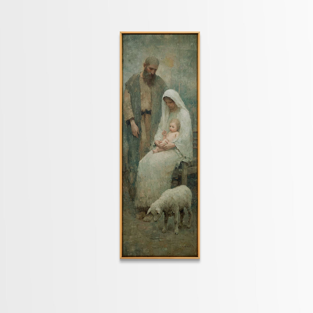 Holy Family Dawn – Framed Canvas Print – Tall Skinny Art Print – Christian Wall Art – Christmas Art – Christian Canvas – Jesus Painting