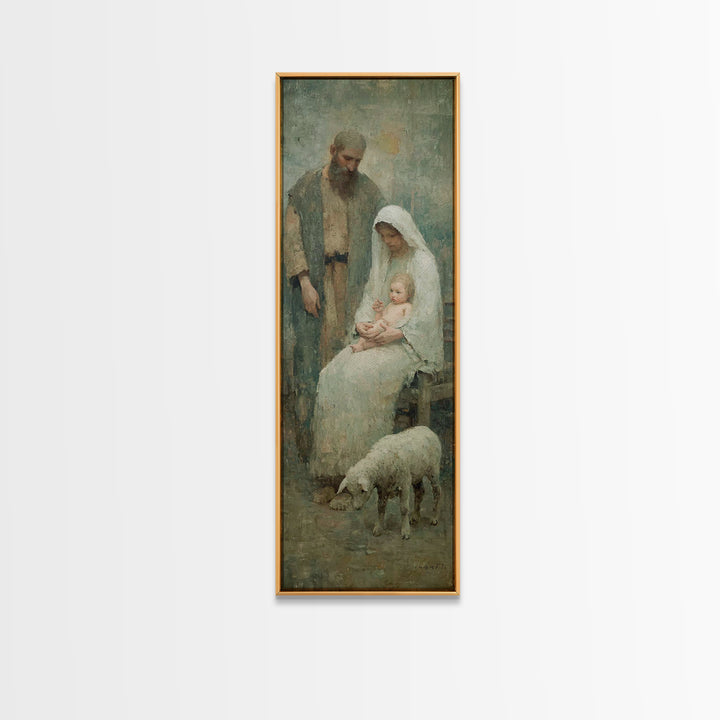 Holy Family Dawn – Framed Canvas Print – Tall Skinny Art Print – Christian Wall Art – Christmas Art – Christian Canvas – Jesus Painting
