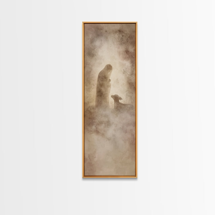 Silent Devotion | Framed Canvas Print | Narrow Art | Christian Wall Art | Christian Christmas Art | Christian Decor | Jesus Painting