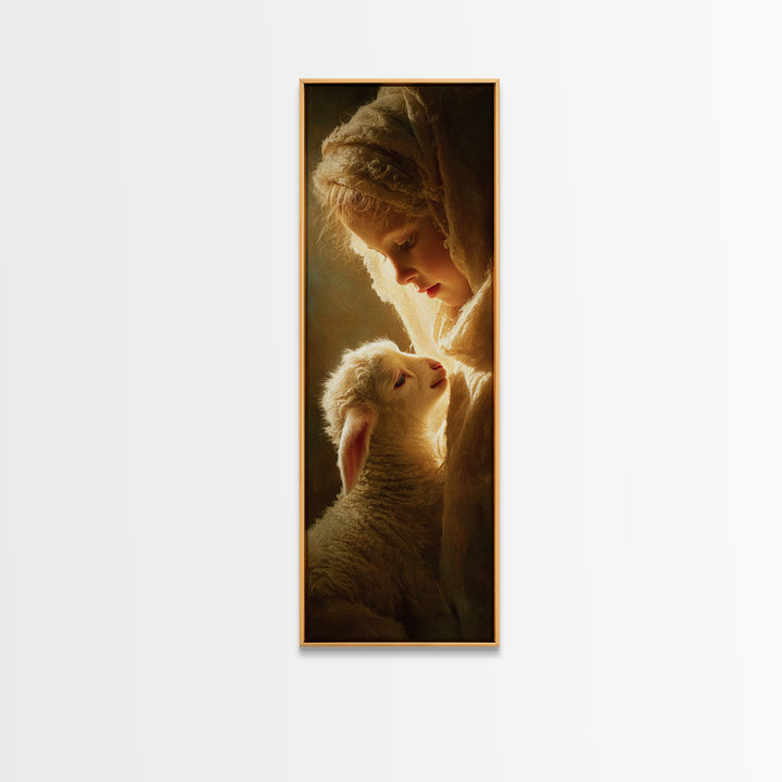 Tender Light, Framed Canvas Print, Tall Narrow Wall Art, Christian Wall Art, Christian Art Canvas, Jesus Painting, Christmas Art