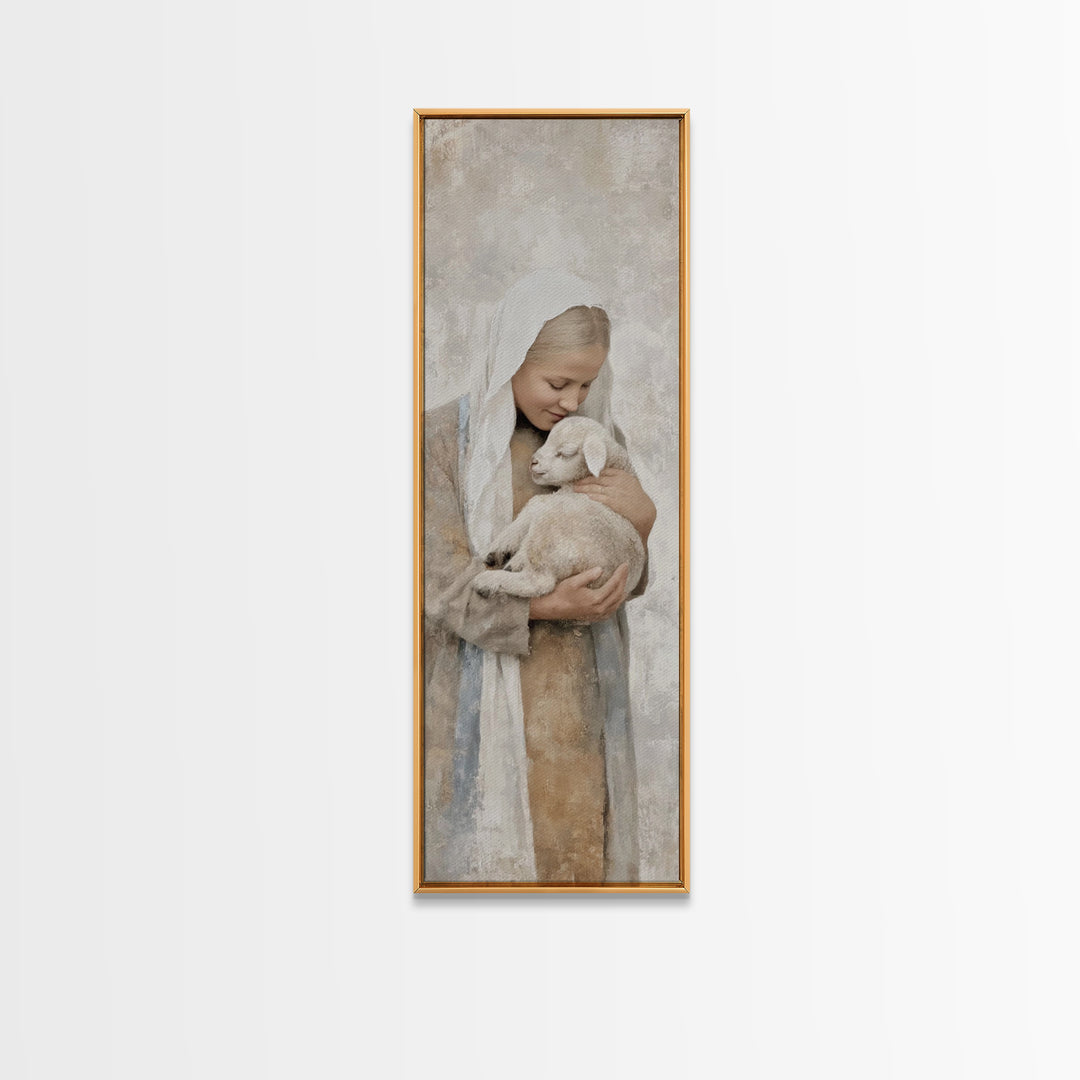 Shepherd’s Comfort – Framed Canvas Print – Narrow Art – Christian Wall Art – Christian Art Canvas – Christian Christmas Art – Jesus Paintin