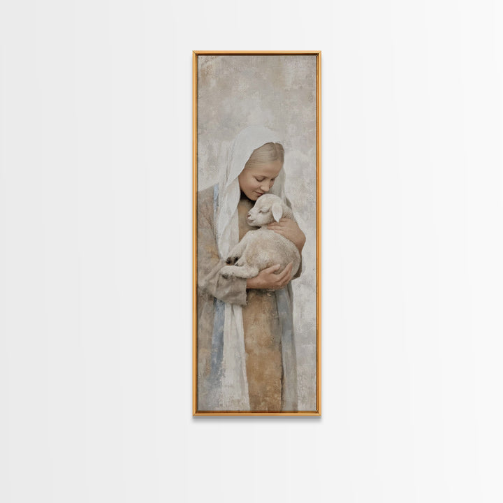 Shepherd’s Comfort – Framed Canvas Print – Narrow Art – Christian Wall Art – Christian Art Canvas – Christian Christmas Art – Jesus Paintin