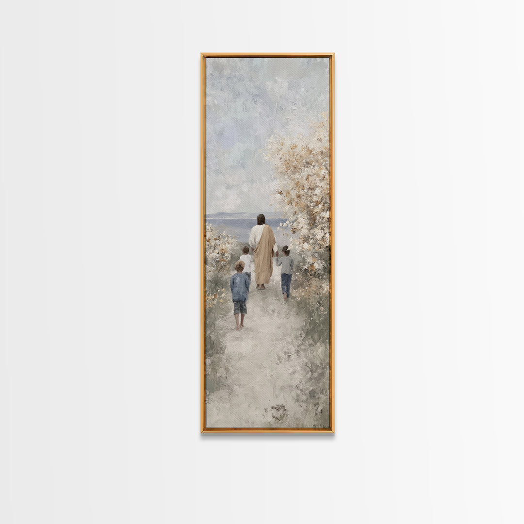 Spring Path Blessing – Framed Canvas Print – Tall Narrow Wall Art – Christian Wall Art – Jesus Painting – Christian Art Canvas – Christian