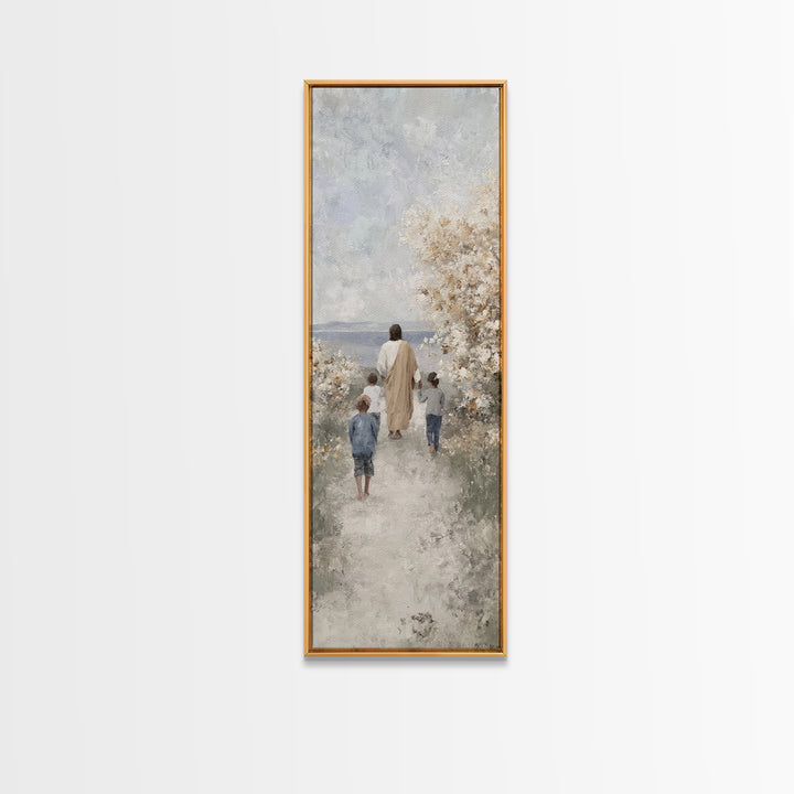 Spring Path Blessing – Framed Canvas Print – Tall Narrow Wall Art – Christian Wall Art – Jesus Painting – Christian Art Canvas – Christian