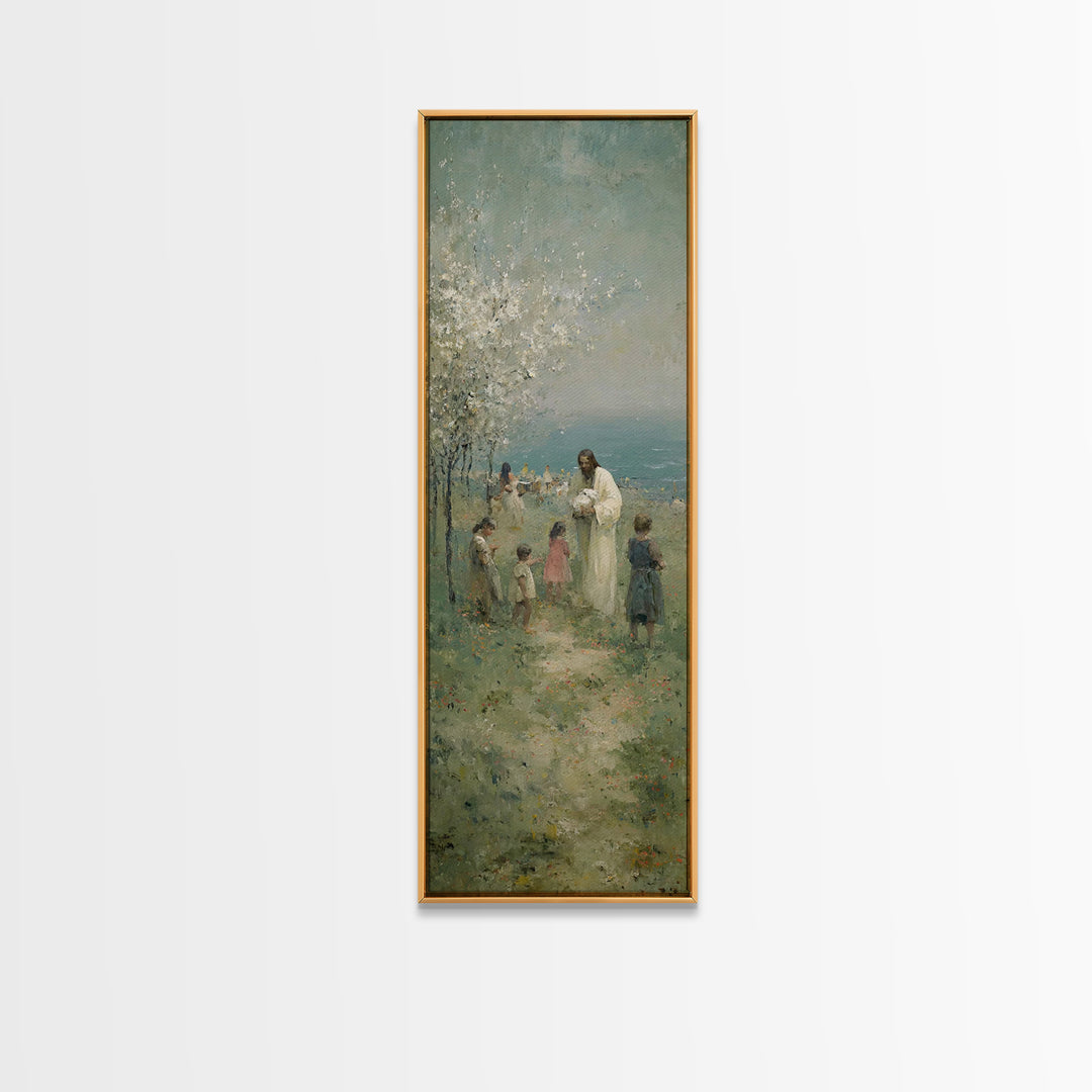 Gathered In Faith | Framed Canvas Print | Narrow Art | Christian Art Canvas | Jesus Painting | Christian Wall Art | Christian Gift Ideas
