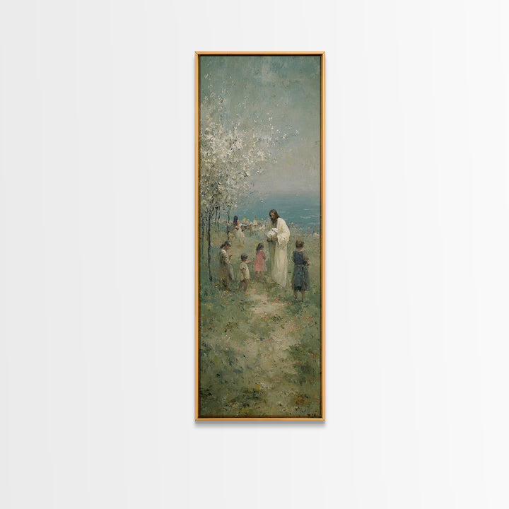 Gathered In Faith | Framed Canvas Print | Narrow Art | Christian Art Canvas | Jesus Painting | Christian Wall Art | Christian Gift Ideas
