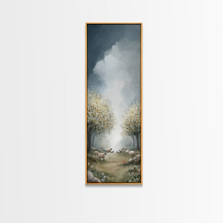 Holy Pasture Calm – Framed Canvas Print – Christian Art Canvas – Christian Wall Art – Tall Narrow Wall Art – Jesus Painting – Christian Chr
