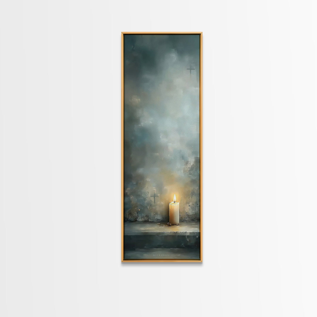 Candle Of Mercy – Framed Canvas Print – Christian Wall Art – Narrow Art – Christian Art Canvas – Christian Christmas Art – Christian Decor