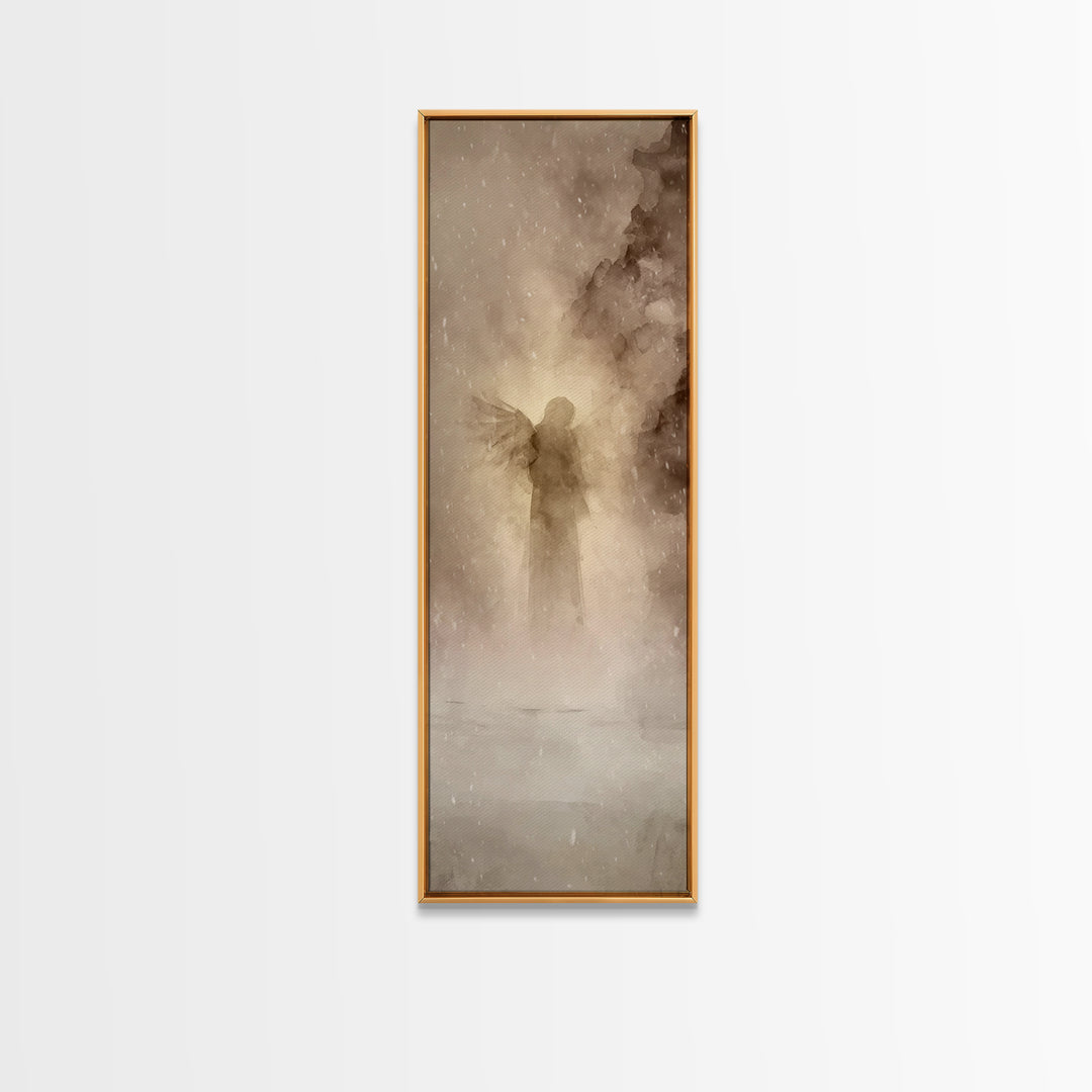 Angel Of Stillness – Framed Canvas Print – Christian Wall Art – Minimalist Christian Art – Tall Skinny Art Print – Christian Art Canvas