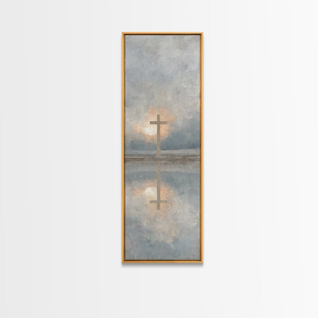 Cross Of Morning | Framed Canvas Print | Christian Wall Art | Christian Art Canvas | Tall Skinny Art Print | Christian Art | Christmas Art