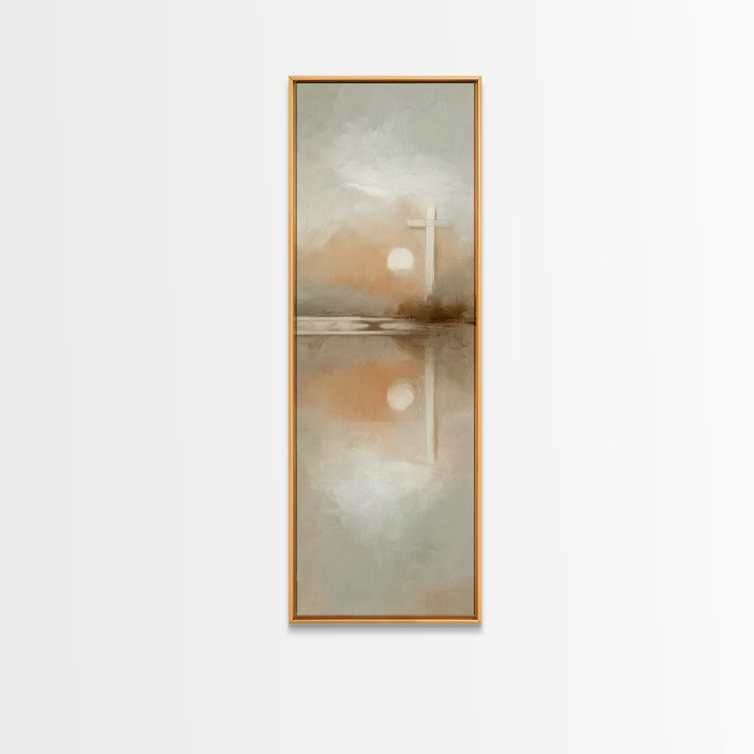Radiant Morning Cross – Framed Canvas Print – Christian Art Canvas – Tall Skinny Art Print – Christmas Wall Art – Christian Painting – Chri