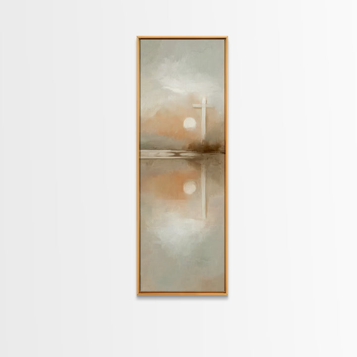 Radiant Morning Cross – Framed Canvas Print – Christian Art Canvas – Tall Skinny Art Print – Christmas Wall Art – Christian Painting – Chri
