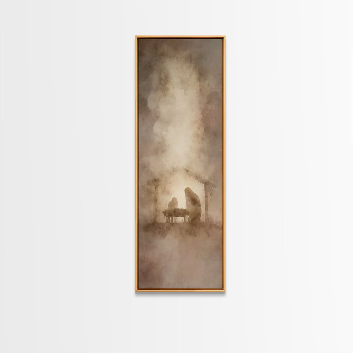 Silent Night Shelter – Framed Canvas Print – Christian Art Canvas – Narrow Art – Christian Painting – Christmas Art – Christian Christmas D