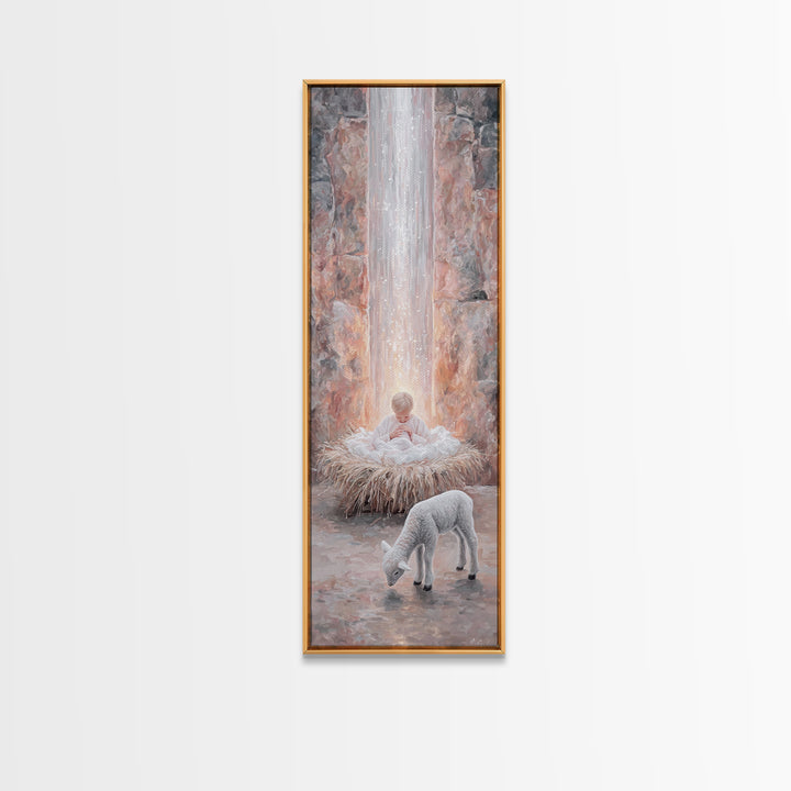 Heavenly Child Light – Framed Canvas Print – Christian Christmas Art – Narrow Art – Jesus Painting – Christian Wall Art – Christmas Canvas