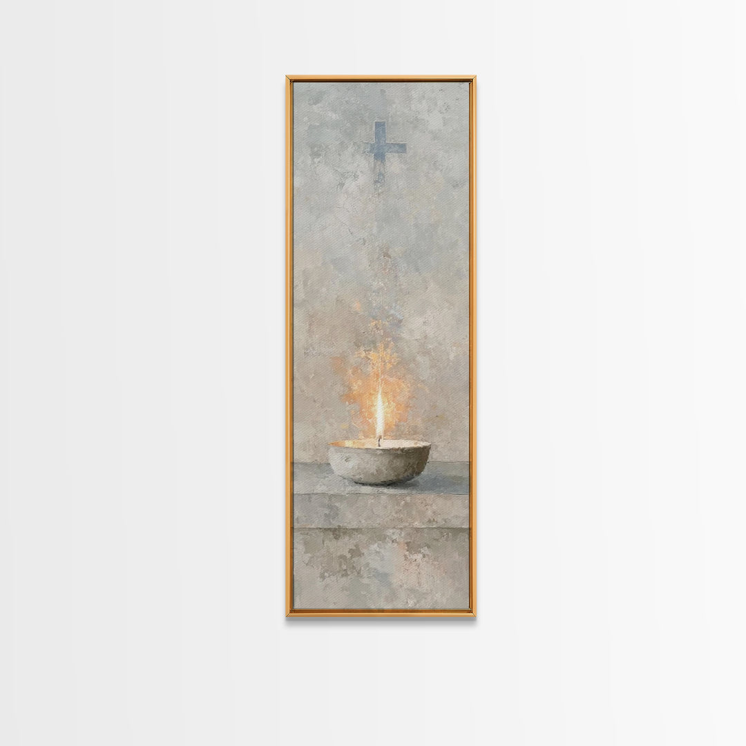 Sanctuary Flame Light – Framed Canvas Print – Christian Christmas Art – Christian Wall Art – Skinny Art – Christian Art Canvas – Christian