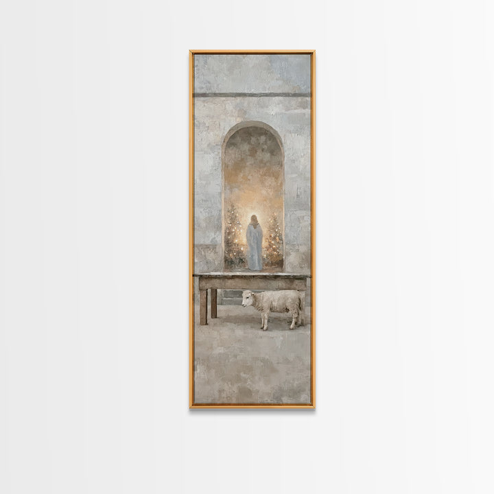 Sacred Hall Nativity – Framed Canvas Print – Christian Art Canvas – Tall Skinny Art Print – Christian Wall Art – Christmas Art – Jesus Pain