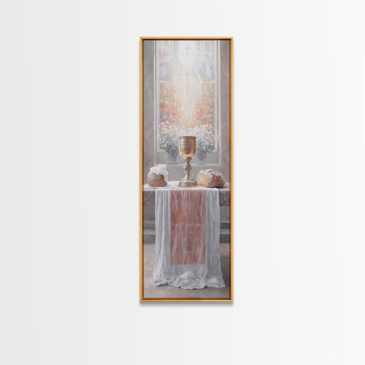Radiant Communion Blessing - Framed Canvas Print - Tall Skinny Art Print - Christian Wall Art - Christian Art Canvas - Jesus Painting