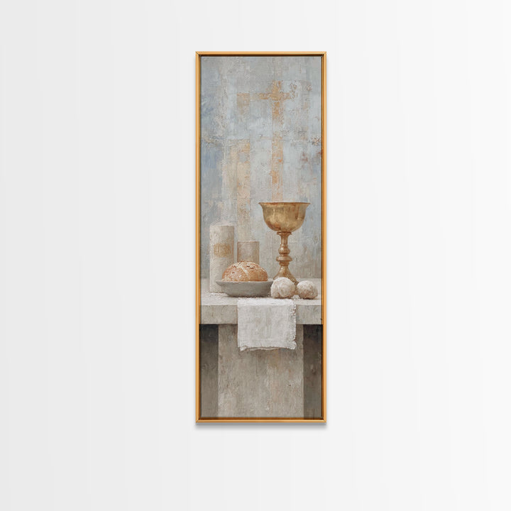 Blessed Table Offering, Framed Canvas Print, Tall Skinny Art Print, Christian Wall Art, Christian Art, Jesus Painting, Christmas Art
