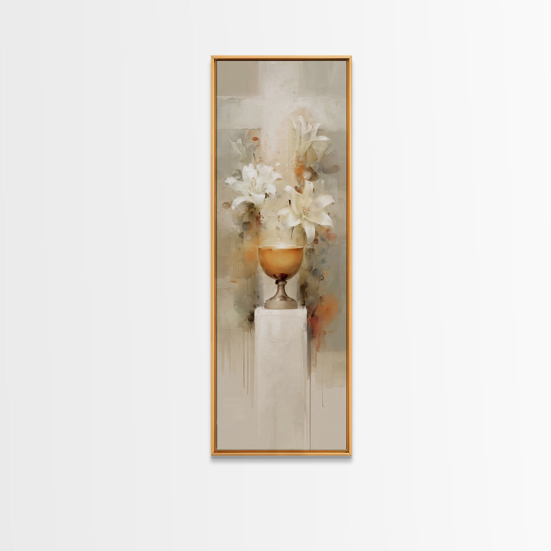 Graceful Lily Chalice | Framed Canvas Print | Narrow Art | Christian Art Canvas | Christian Decor | Jesus Painting | Christmas Art