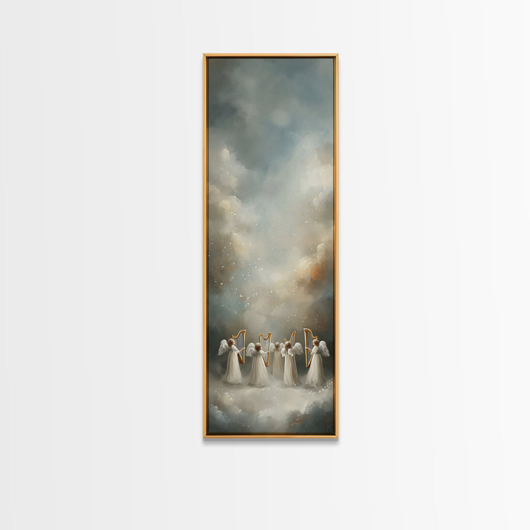 Celestial Harmony | Framed Canvas Print | Tall Narrow Wall Art | Christian Christmas Art | Framed Christian Art | Unique Christian Art