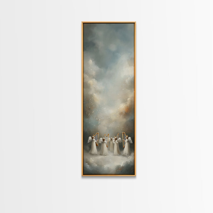 Celestial Harmony | Framed Canvas Print | Tall Narrow Wall Art | Christian Christmas Art | Framed Christian Art | Unique Christian Art