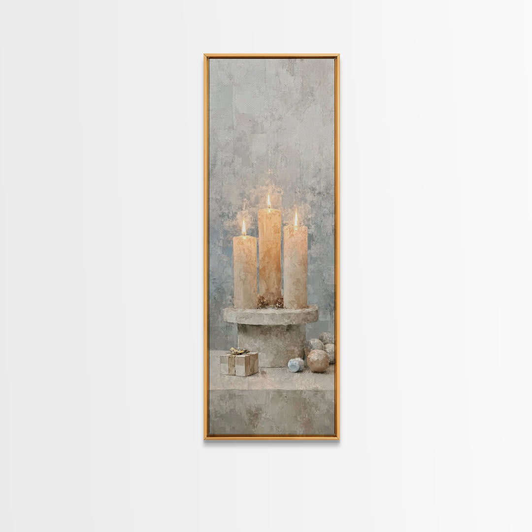 Warm Advent Glow – Framed Canvas Print – Christian Wall Art – Narrow Art – Christmas Art – Christian Art Canvas – Christian Christmas Art
