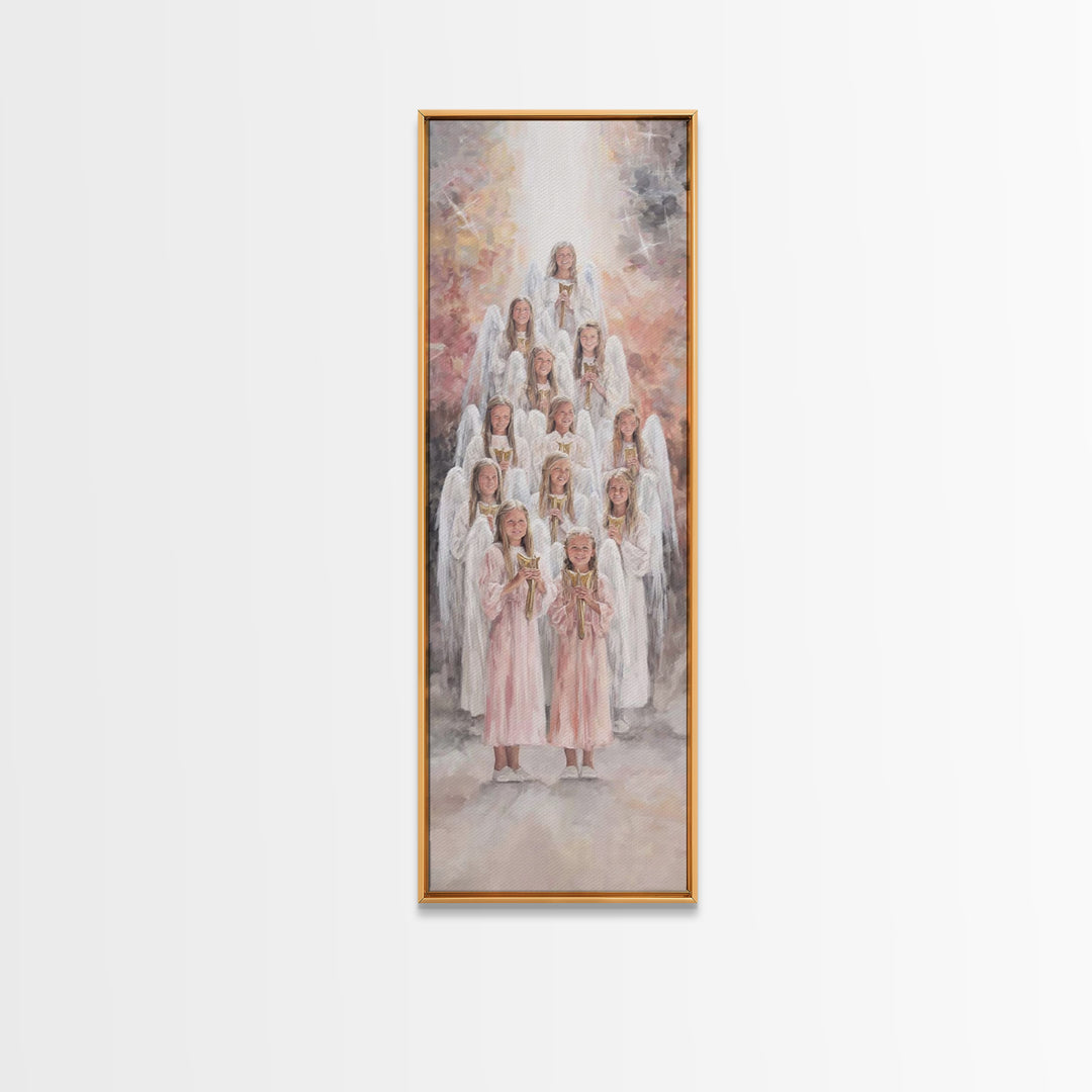 Stairway Of Angels – Framed Canvas Print – Skinny Art – Christian Art Print – White Christmas Art – Christian Decor For Home