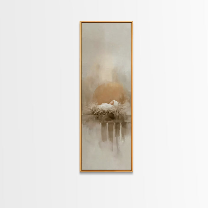 Gentle Manger Peace – Framed Canvas Print – Christmas Wall Art – Christian Art – Christian Art Canvas – Tall Skinny Art Print – Christmas A