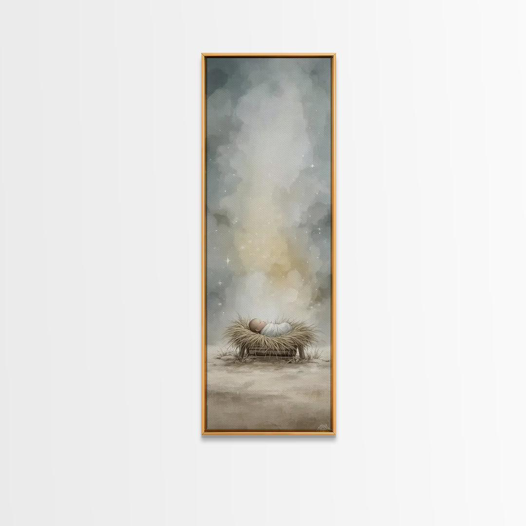 Celestial Nativity – Framed Canvas Print – Christmas Art Prints – Christian Art Canvas – Christian Wall Art – Narrow Art – Christian Christ