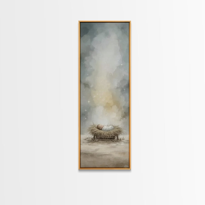 Celestial Nativity – Framed Canvas Print – Christmas Art Prints – Christian Art Canvas – Christian Wall Art – Narrow Art – Christian Christ
