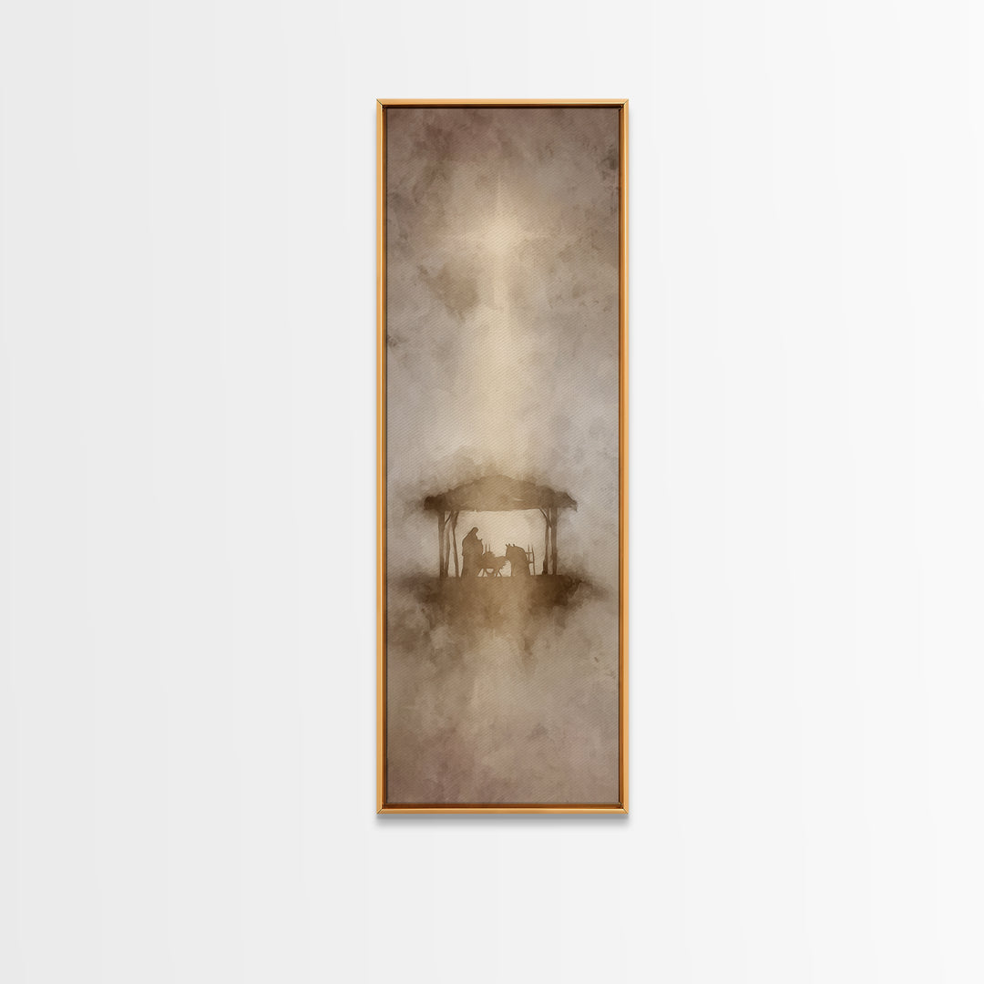 The Holy Shelter – Framed Canvas Print – Christian Wall Art – Christian Art Canvas – Christmas Art – Narrow Art – Christian Christmas Art