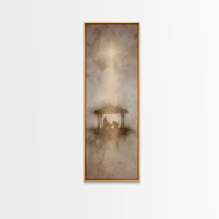 The Holy Shelter – Framed Canvas Print – Christian Wall Art – Christian Art Canvas – Christmas Art – Narrow Art – Christian Christmas Art