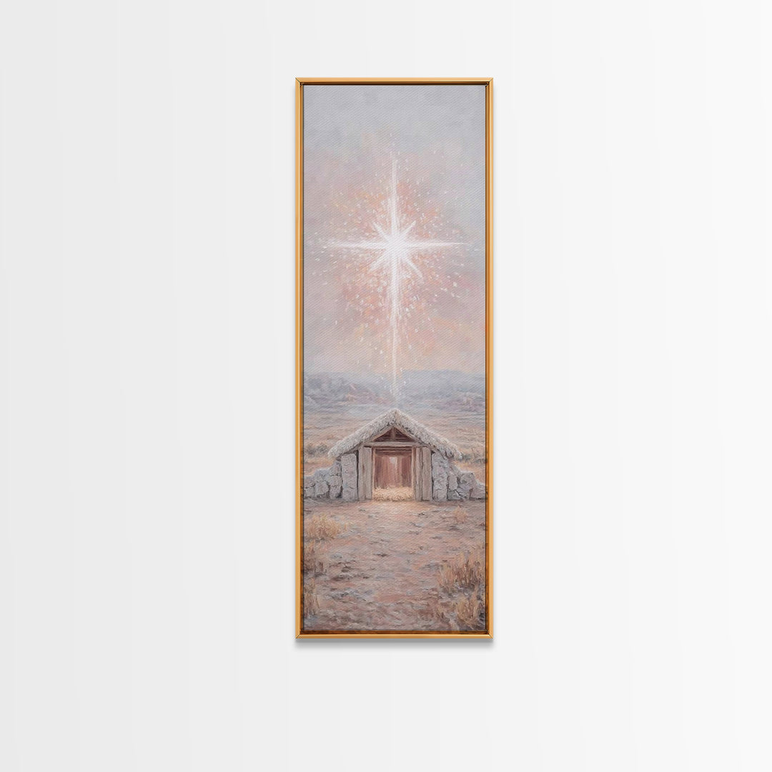 Bethlehem Brightness – Framed Canvas Print – Christian Christmas Art – Christian Art Canvas – Christmas Art Prints – Narrow Art – Christian