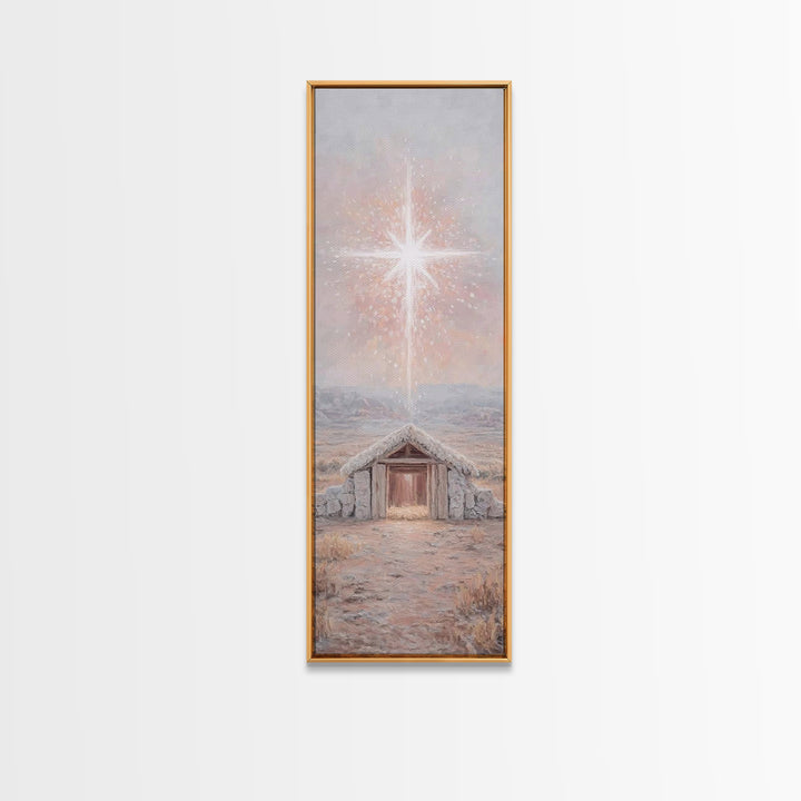 Bethlehem Brightness – Framed Canvas Print – Christian Christmas Art – Christian Art Canvas – Christmas Art Prints – Narrow Art – Christian